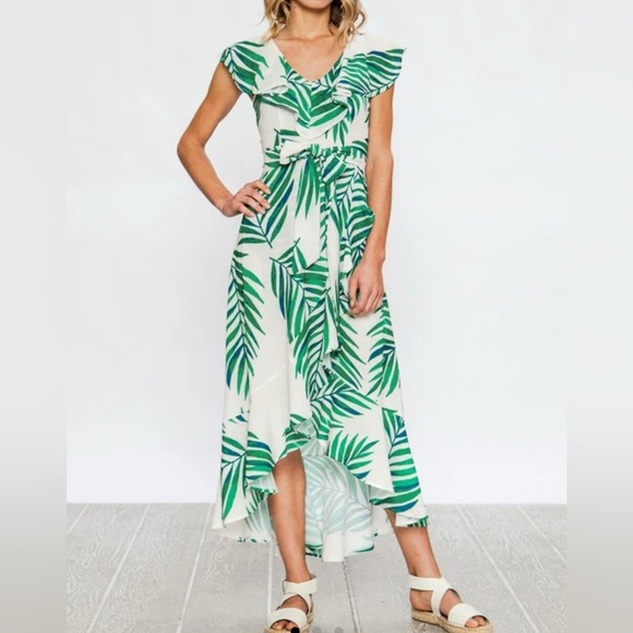 Flying Tomato Green Palm Midi Dress Size Small - Picture 3 of 10
